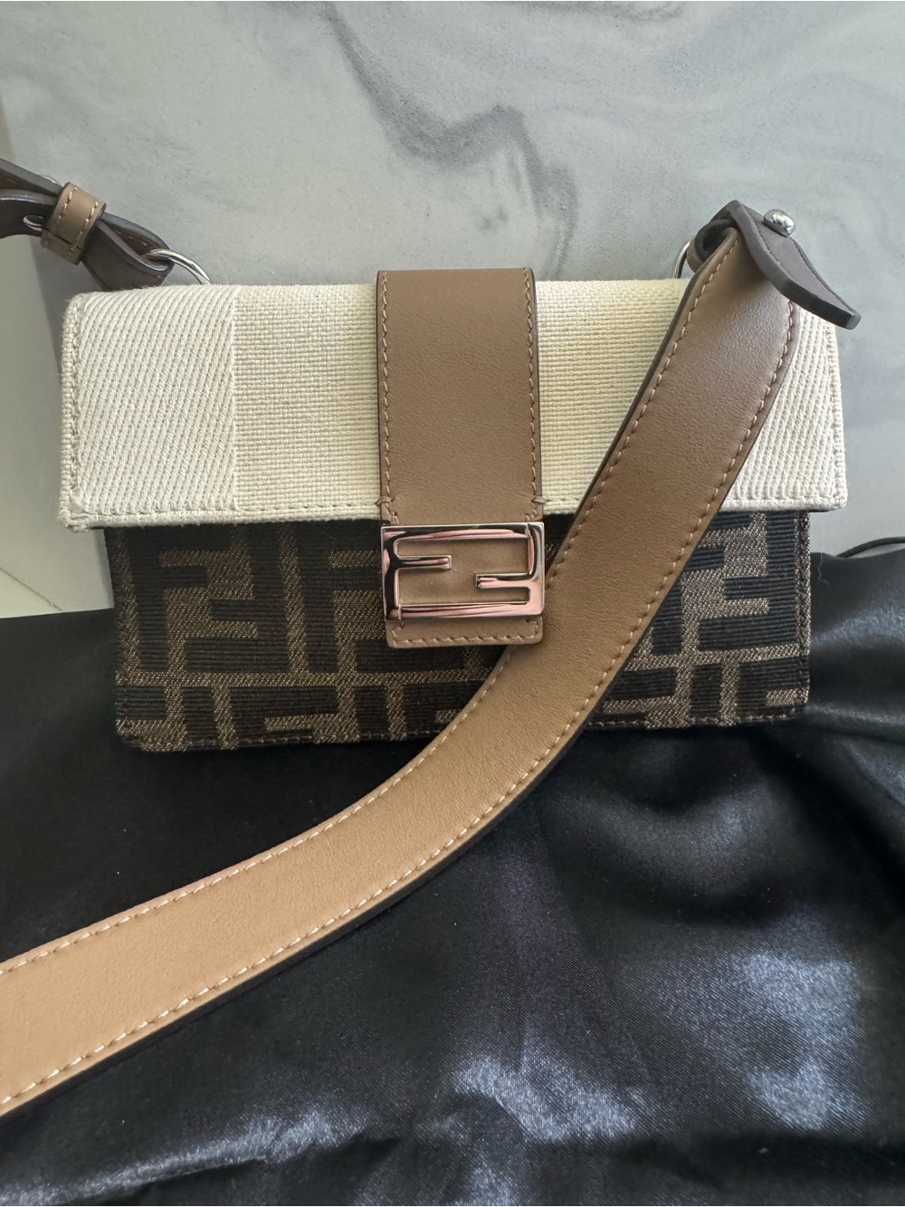 NWOT FENDI Baguette Slim Zucca Pattern Canvas Shoulder Bag Brown - Picture 4 of 9